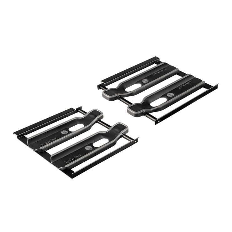 Horizontal display support for sliding shelves.