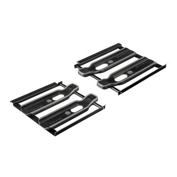 Horizontal display support for sliding shelves.