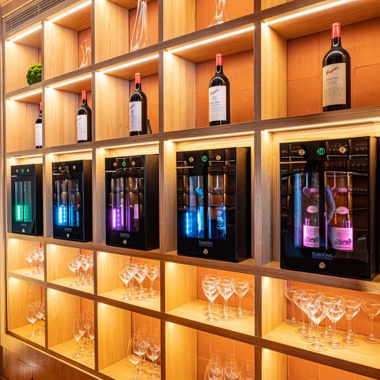 2-bottle wine bar - brings wine to the correct temperature and preserves open bottles