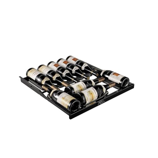 Horizontal display support for sliding shelves.