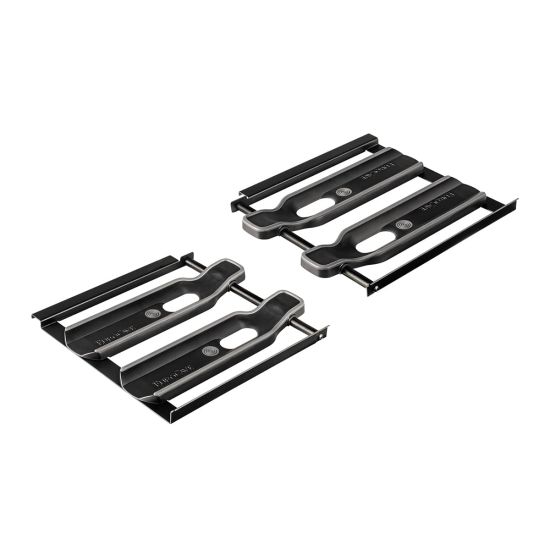 Horizontal display support for sliding shelves.