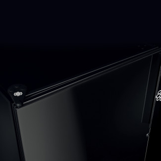 Wine fridge with opaque door and attractive black glass finish