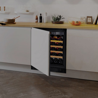 Wine fridge with a technical door for mounting a kitchen cabinet front