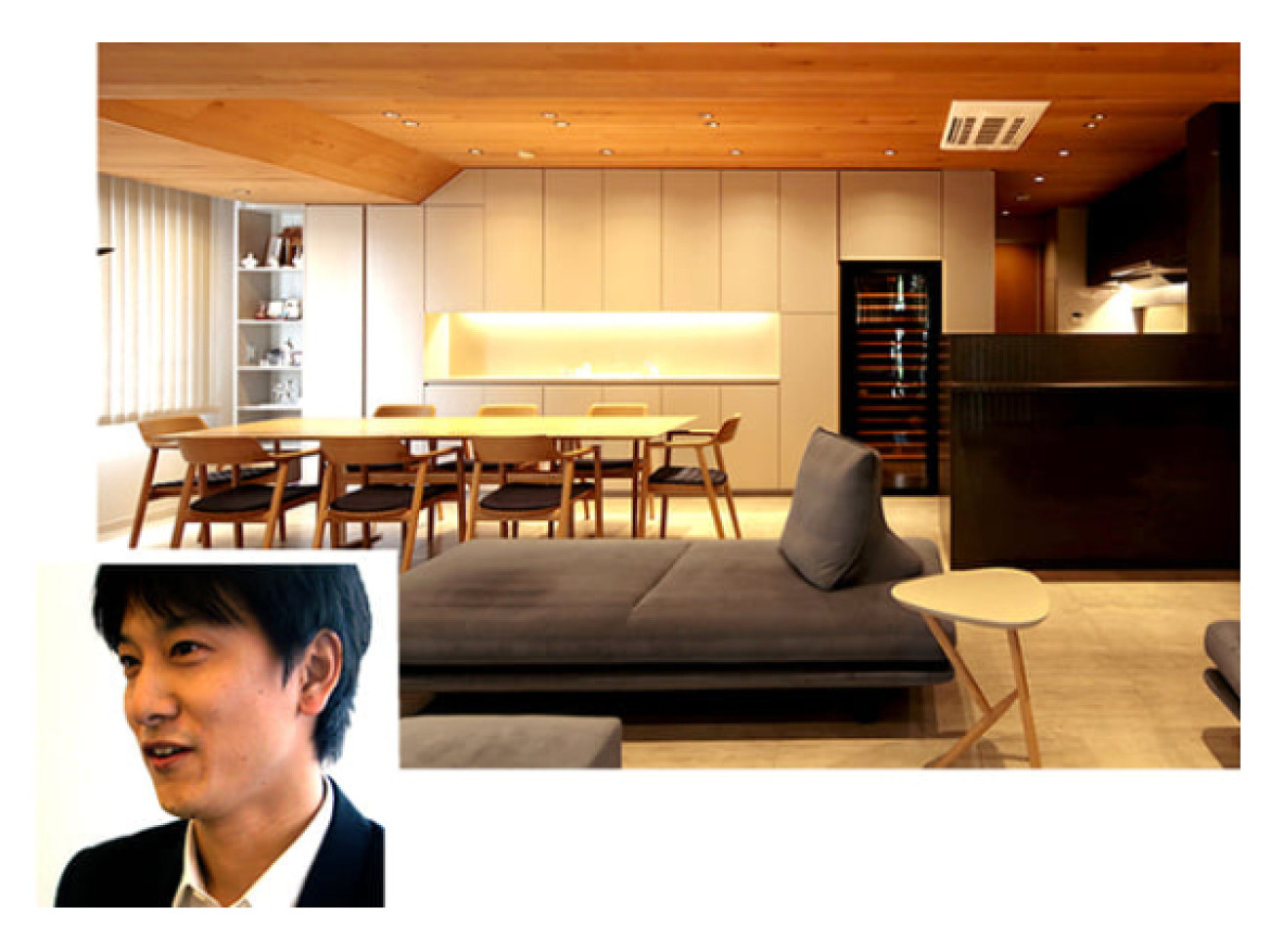 Renovation project of a house in Tokyo with a EuroCave built-in wine cabinet in a custom-made furniture in a living-room.