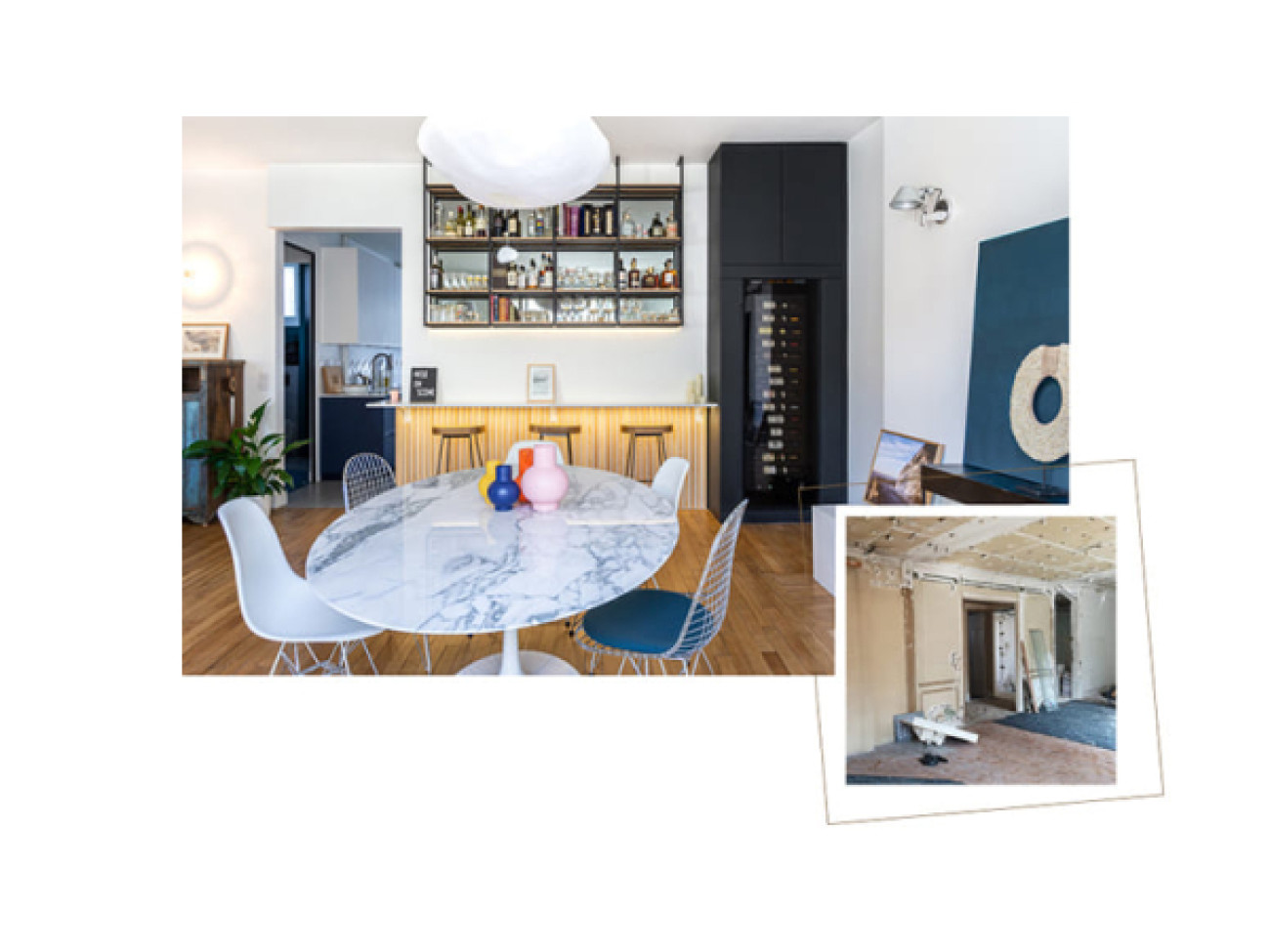 Project of a wine cabinet integrated in a custom-made bar.