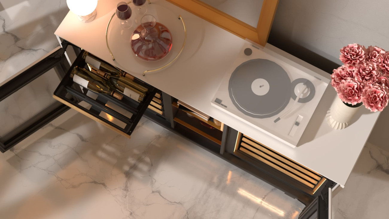 Sophistication and control, thanks to all the eurocave technology integrated into a real wine cellar built into low sideboard-style wine furniture.