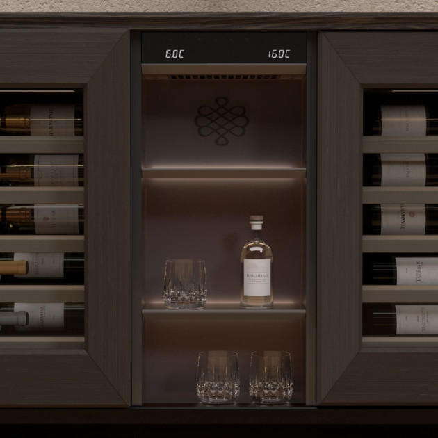 Harmonie wine cellar - smoke brown niche and sideboard surround