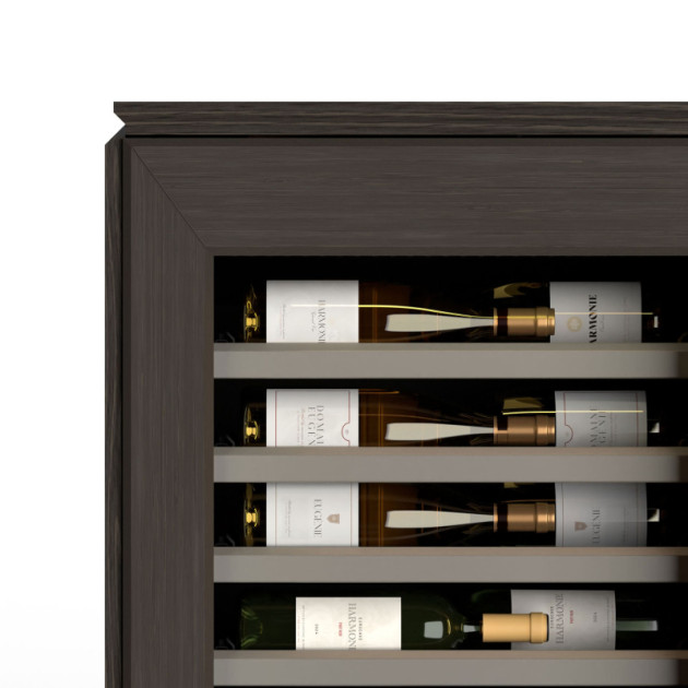 Sliding shelves. Front colour of champagne shelf. Bevelled finish.