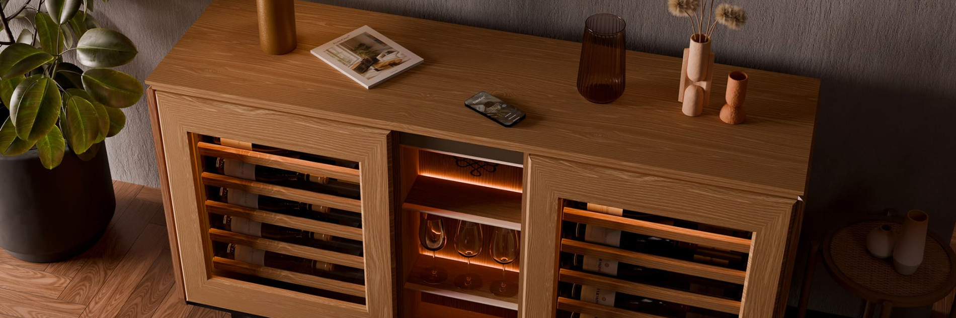 Application for remote control of the Harmonie connected credenza with wine fridge