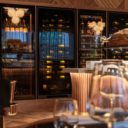 Luxury restaurant wine storage featuring EuroCave’s flagship Royale and Revelation series.
