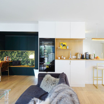 EuroCave wine cooler built-in to a high-end apartment living room in Paris.