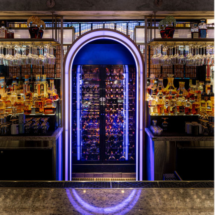 High-end wine showcase installation by EuroCave ShowCave at Mott 32 restaurant, Las Vegas.